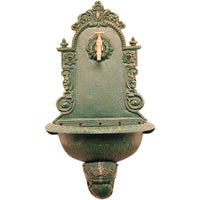 FONTANA DA GIARDINO IN GHISA A PARETE PANTHEON RUBINETTO OTTONE 3/4" VERDE