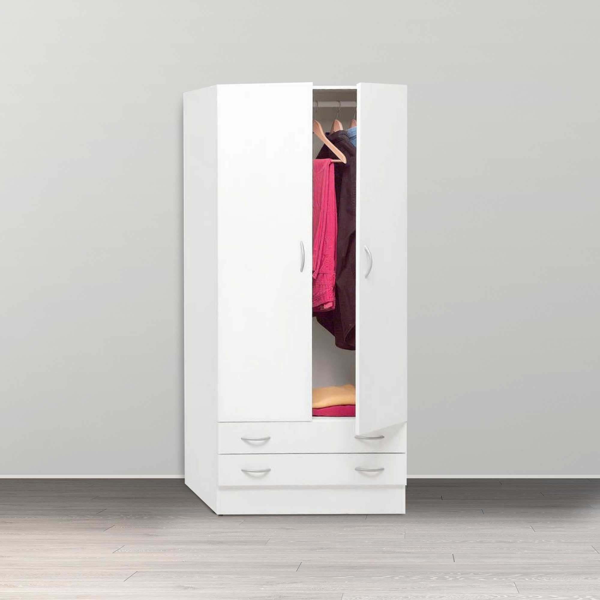 Composad Armadio 2 Ante e 2 cassetti 170x80x52cm Colore Bianco Opaco AR1026