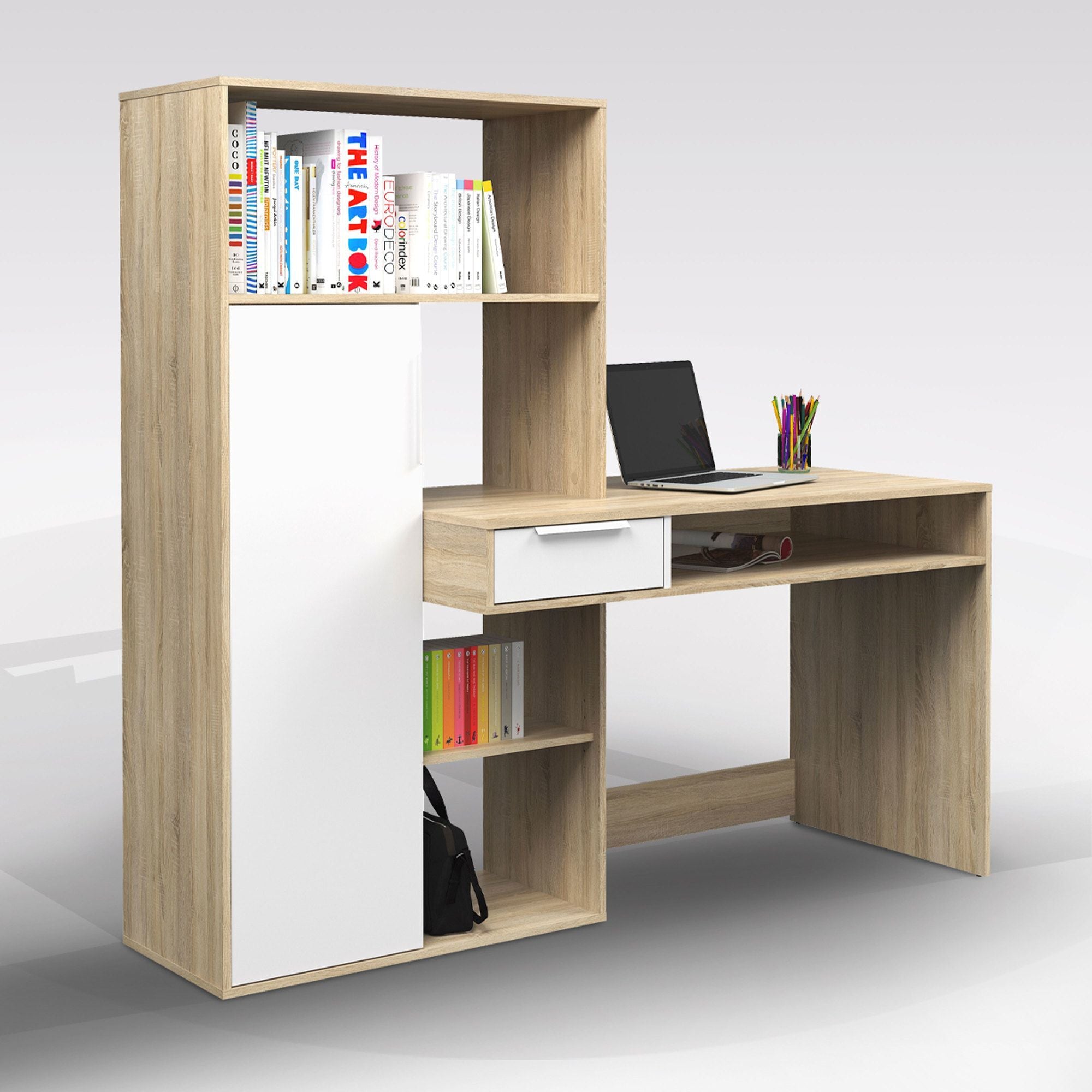 My Brand germanvox scrivania con libreria in rovere sonoma e bianco