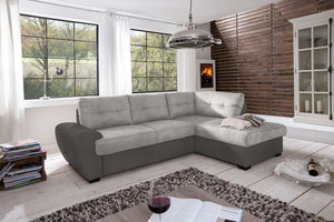 My Brand Germanvox Divano ad Angolo con Funzione Letto e Penisola Contenitore Dx, in Microfibra stampata Cat.1 Grigio scuro e Grigio chiaro L.244 P.172 H.88 cm