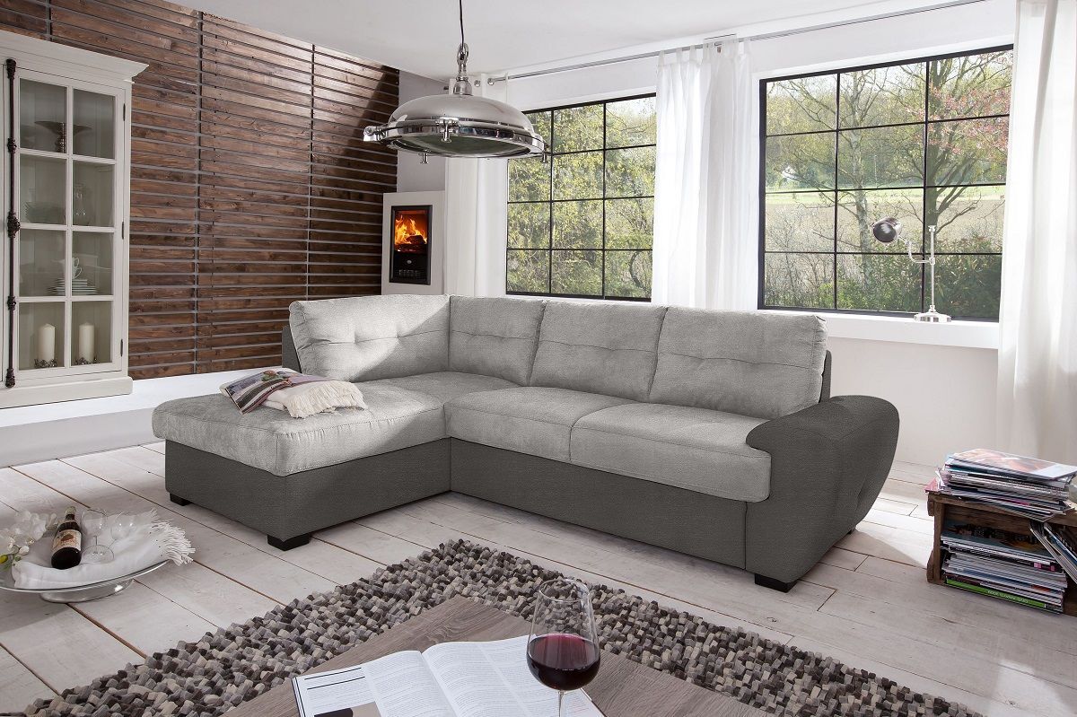 My Brand Germanvox Divano ad Angolo con Funzione Letto e Penisola Contenitore Sx, in Microfibra stampata Cat.1 Grigio scuro e Grigio chiaro L.244 P.172 H.88 cm