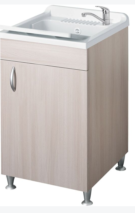 Negrari Eco Lavatoio Montato 45x50 L45 P50 H85 CM Colore Olmo Interno Lavanderia Mobile Nobilitato Idrofugo Legno Vasca Asse Plastica Piedini Regolabili Ante Battenti Economico Qualit? Medio Alta