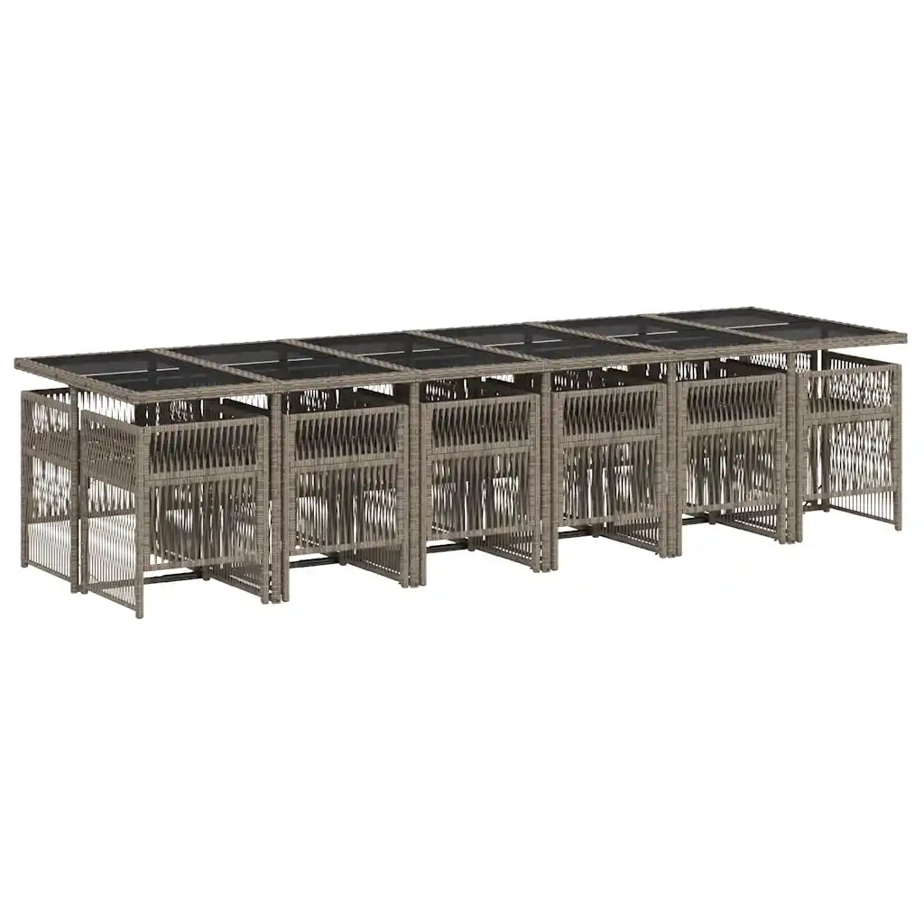 Set da Pranzo da Giardino 13pz con Cuscini Grigio in Polyrattan