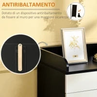 Mobiletto con Cassetto di Legno, con Ripiano Regolabile, Mobiletto da Cucina Salvaspazio, Soggiorno e Anticamera, in Legno MDF, 60x40x90cm, Bianco e Nero