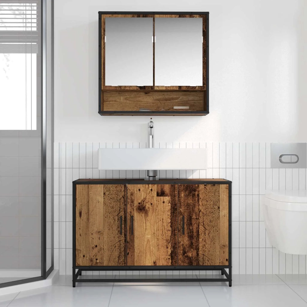 Set di mobili per il bagno con lo scaffale 2 pcs Legno vecchio 3402387