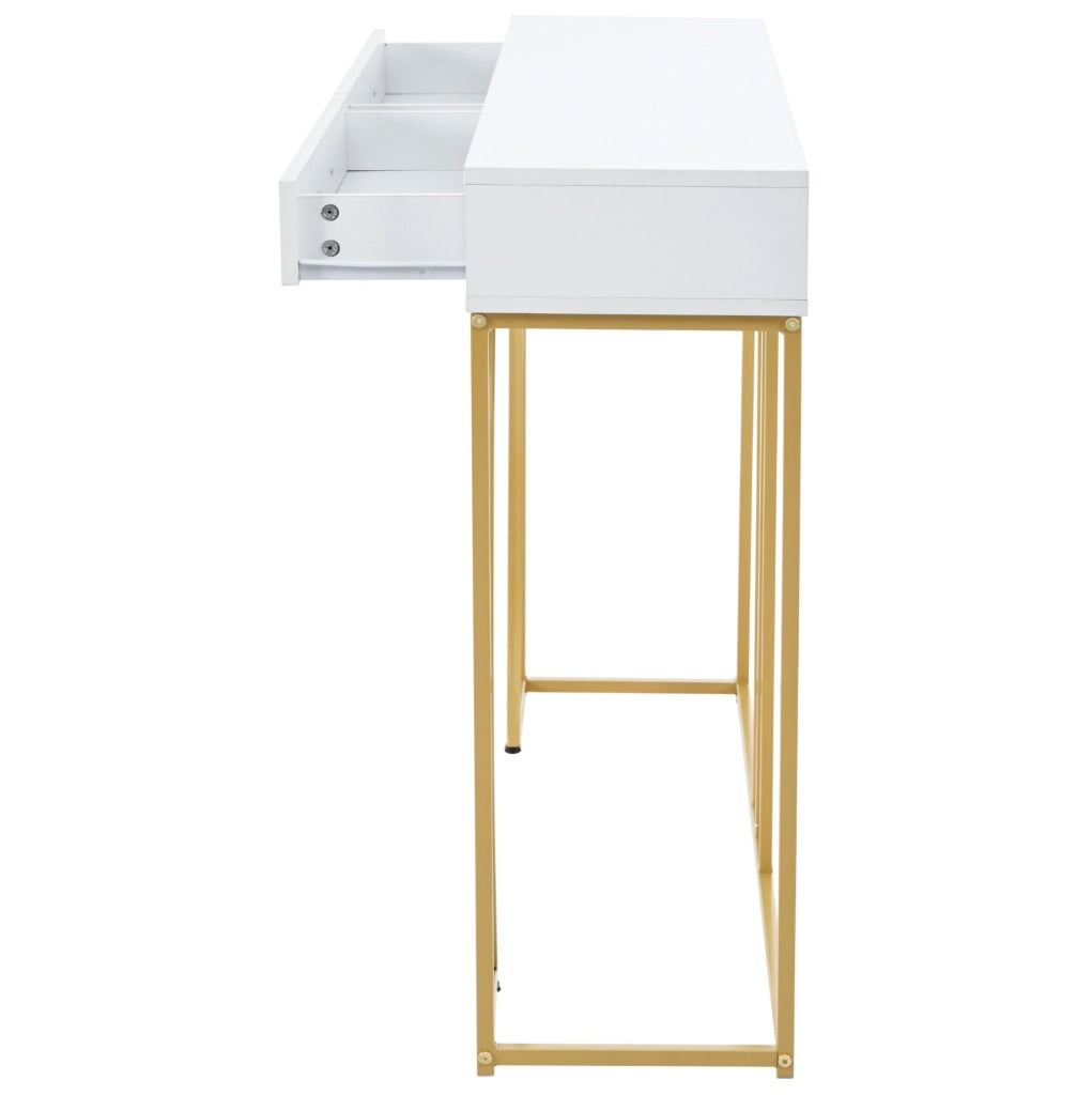 Tavolo consolle da ingresso con 1 cassetto; struttura in metallo e piano in MDF; bianco; 110 x 32 x 85 cm