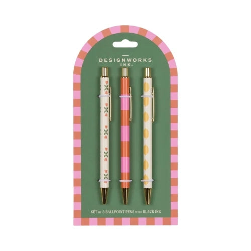 A Dopo set di 3 penne - Flower, Stripe, Lemon
