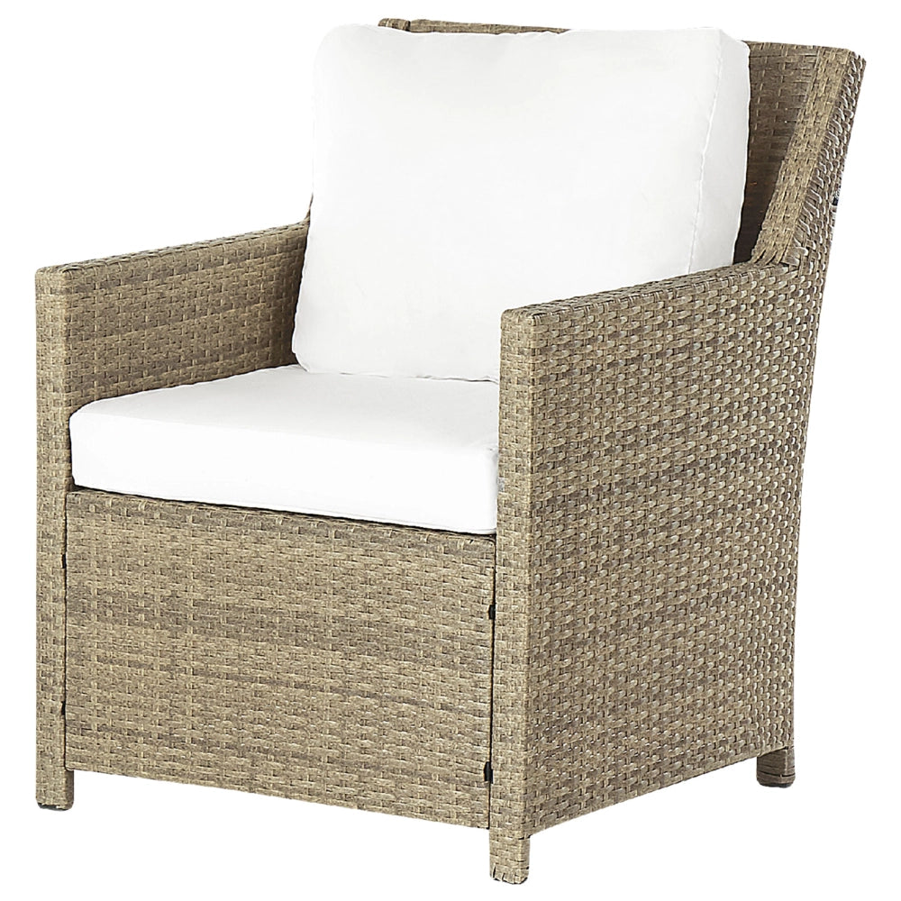 Set Divani Da Giardino Marrone Rattan Bianco Cuscini Divano A 5 Posti Tavolo Rettangolare 2 Poltrone 2 Pouf Set Da Pranzo All'aperto