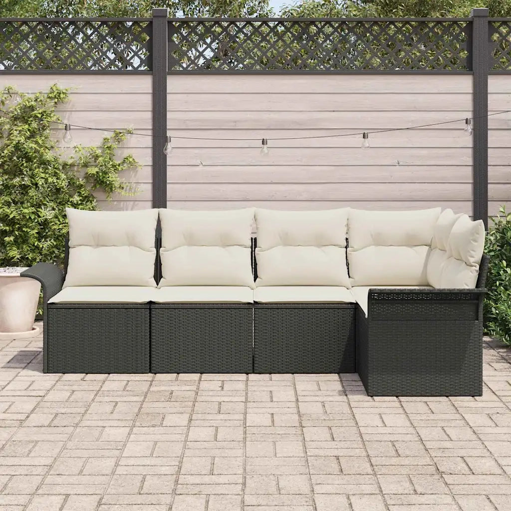Set Divano da Giardino con cuscino 5 pcs Nero polyrattan 3345357