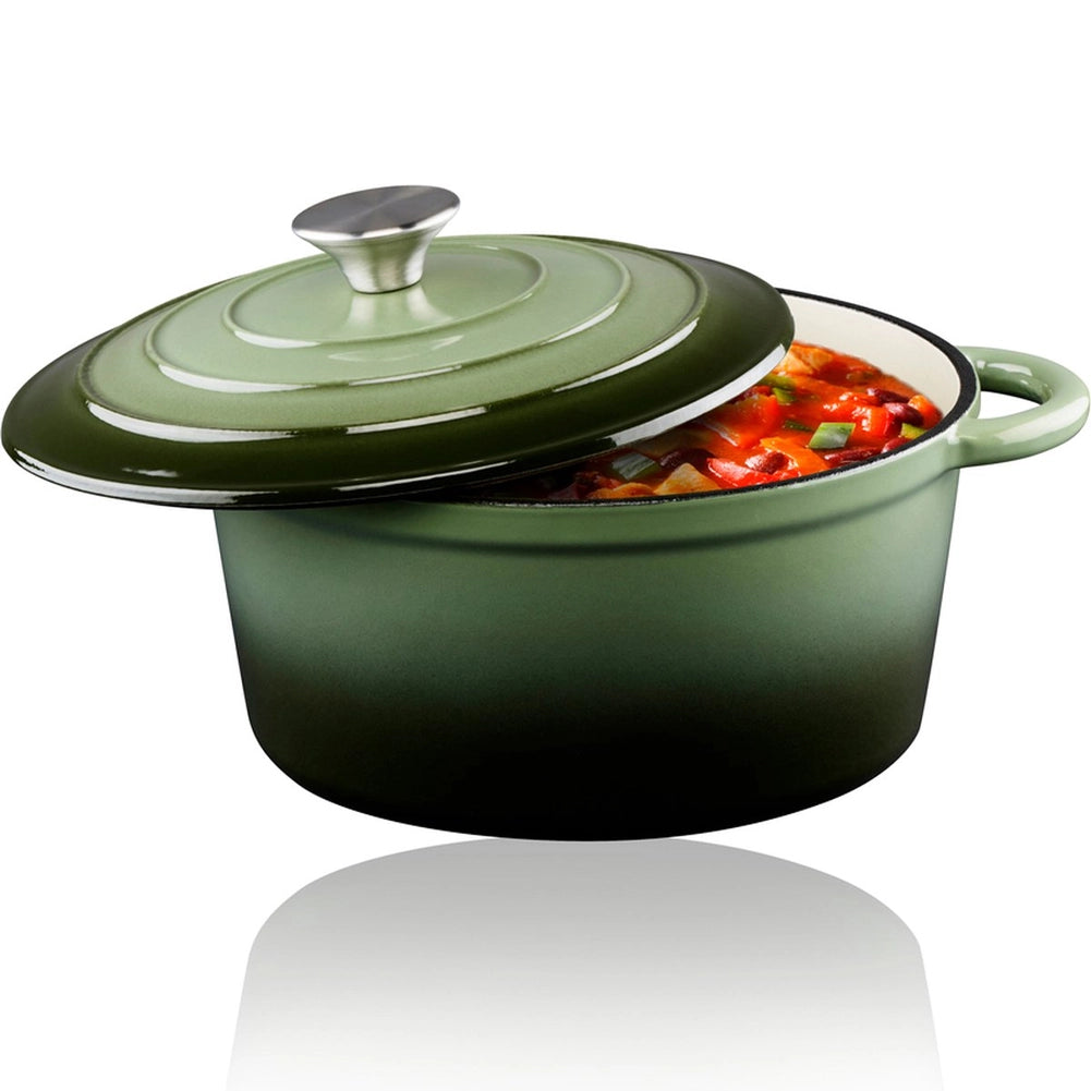 Padella in Ghisa con Coperchio Casseruola 24 cm Verde Adatto a Tutti i Fornelli