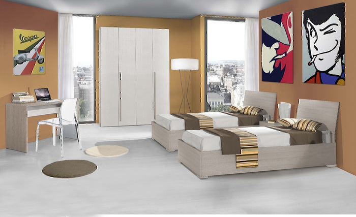 My Brand Cameretta Doppia per Ragazzi 2 giroletti, 1 Armadio 4 Ante, 1 Comodino, 1 scrivania