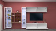 Parete attrezzata TV pensile bianco 2 vetrine libreria 9 ripiani Eron WH