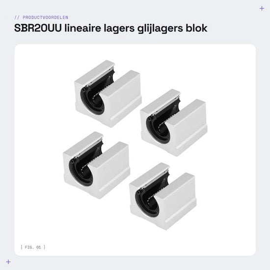 Lagers Lineari SBR20UU 4 Pezzi - Gommati - Componenti CNC - 20 x 39 x 11 mm - Lega di Alluminio di Alta Qualità - Livello di Rumore Basso