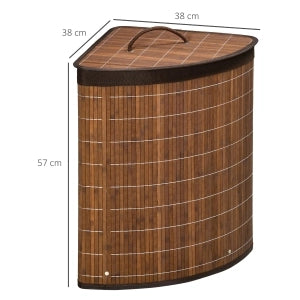 Cesto portabiancheria in bambù 55 L con coperchio rimovibile, 38 x 38 x 57 cm, marrone