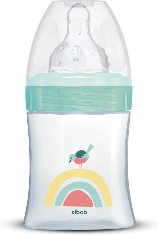 Bottiglia anti colica con beccuccio rotondo 150 ml con tre velocità di flusso per 0-6 mesi - blu