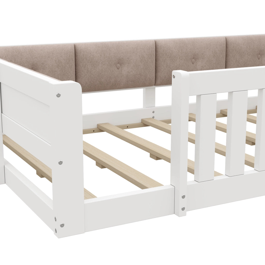 Letto 90x200 cm con testiera contenitore e LED; in truciolare e plush bianco