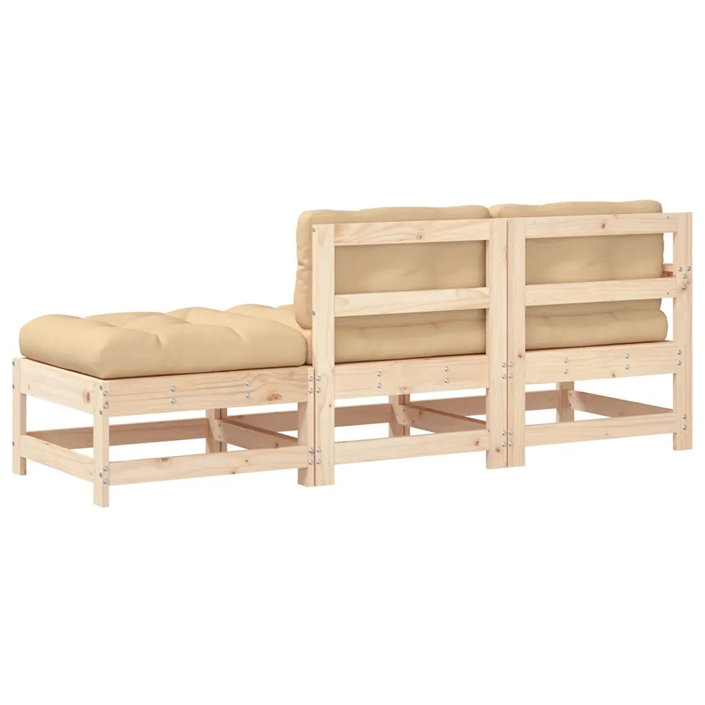 Set Divani da Giardino 3 pz con Cuscini in Legno Massello 825597