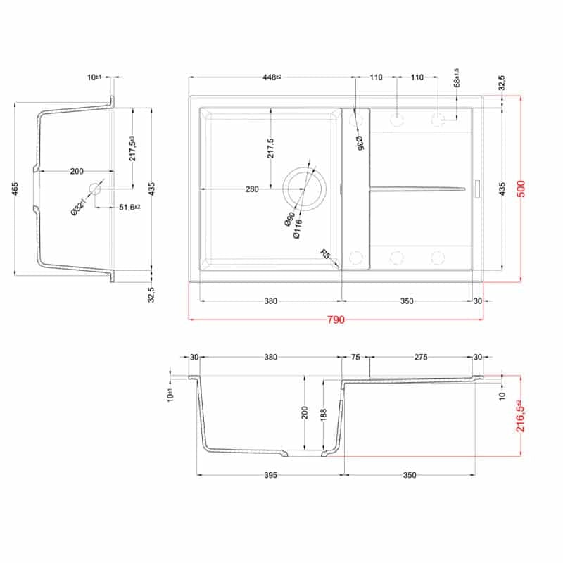 Lavello Elleci Incasso 1 vasca 79x50 Unico 300 Keratek Plus Grigio Light Grey LKU30097
