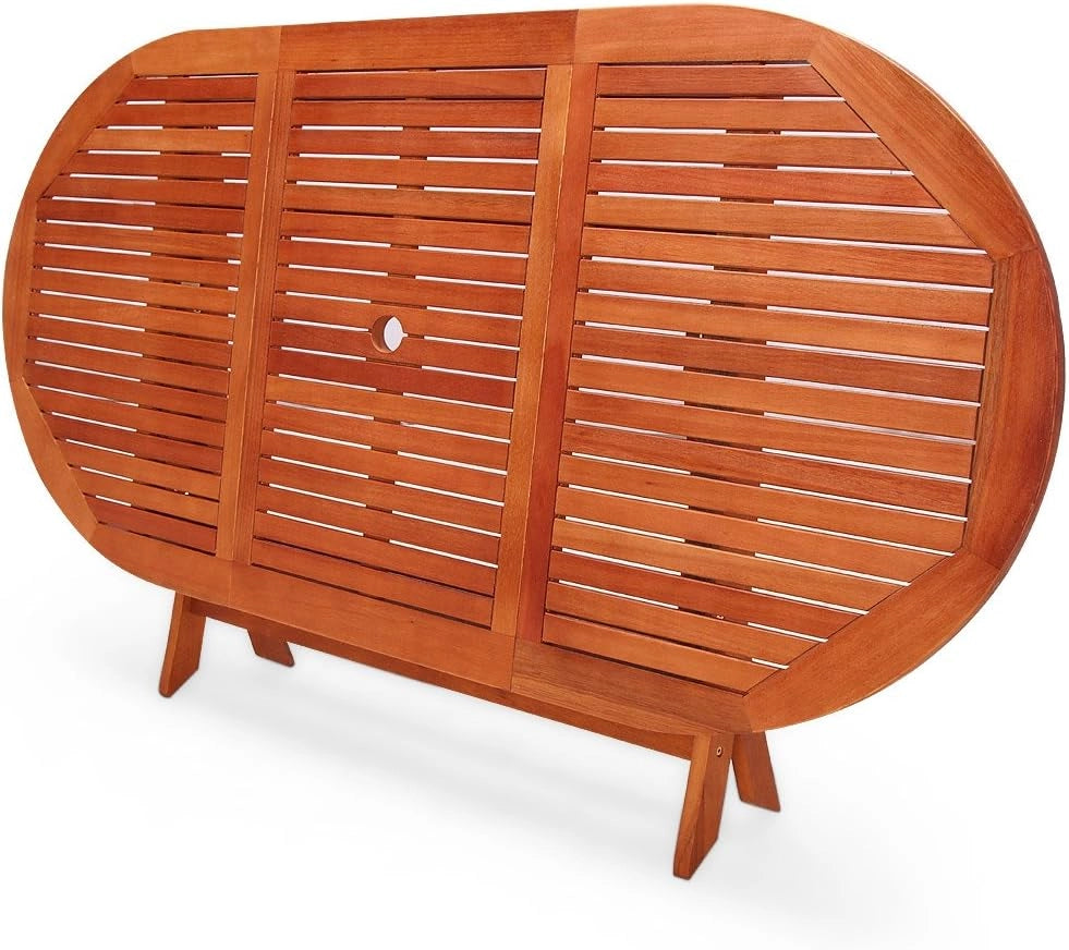 Tavolo da Giardino in Legno di Acacia Pieghevole 160x85cm Ovale Certificato FSC Portata 80 kg con Portaombrellone Tavoli da Esterno Balcone Terrazza per 6 Persone