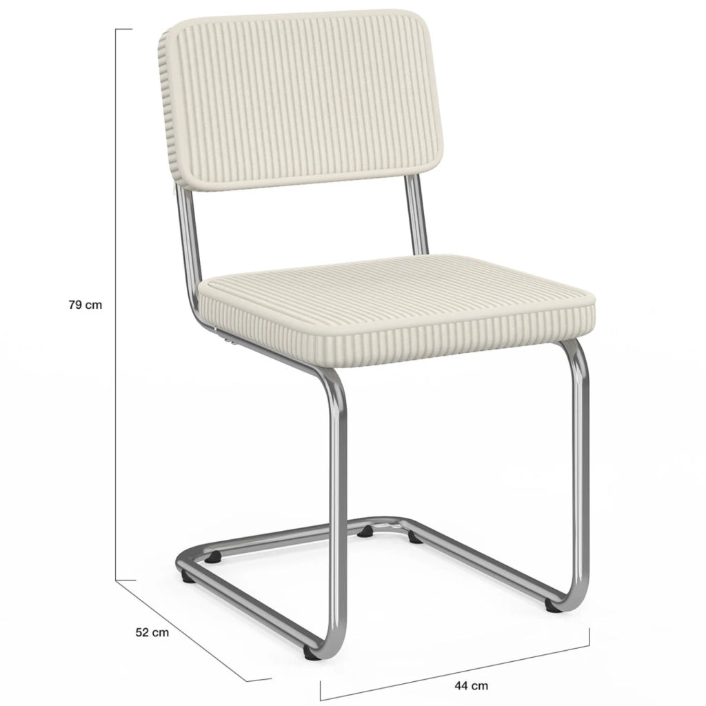 IDMarket - Set di 4 sedie a sbalzo NAHE in velluto a coste beige con gambe in metallo