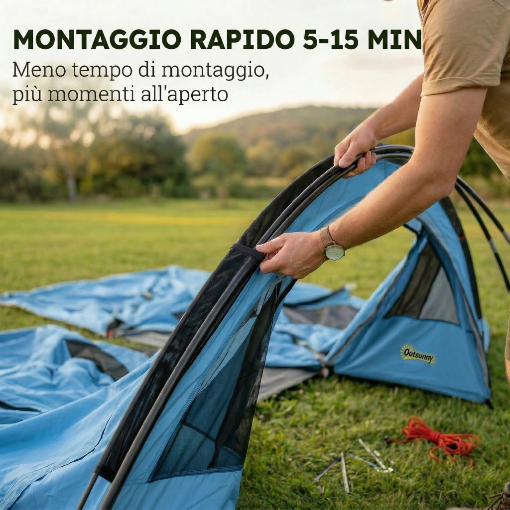 Tenda da Campeggio Tunnel 2 Stanze 4 Persone 200cm ¨C zephmum ¨C Azzurro Impermeabile 3000mm