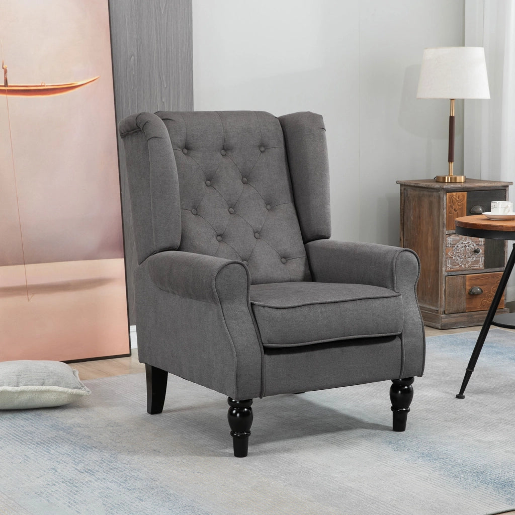 Poltrona da Salotto in Stile Francese 74x86x102 cm con Cuscini Sfoderabili Gambe in Legno Grigio