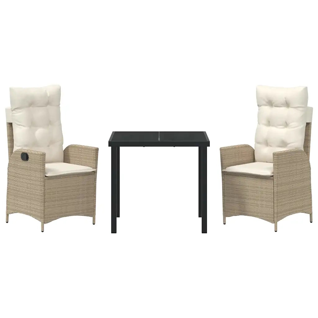 Set da Pranzo per Giardino con cuscino 3 pcs Beige polyrattan 3380505