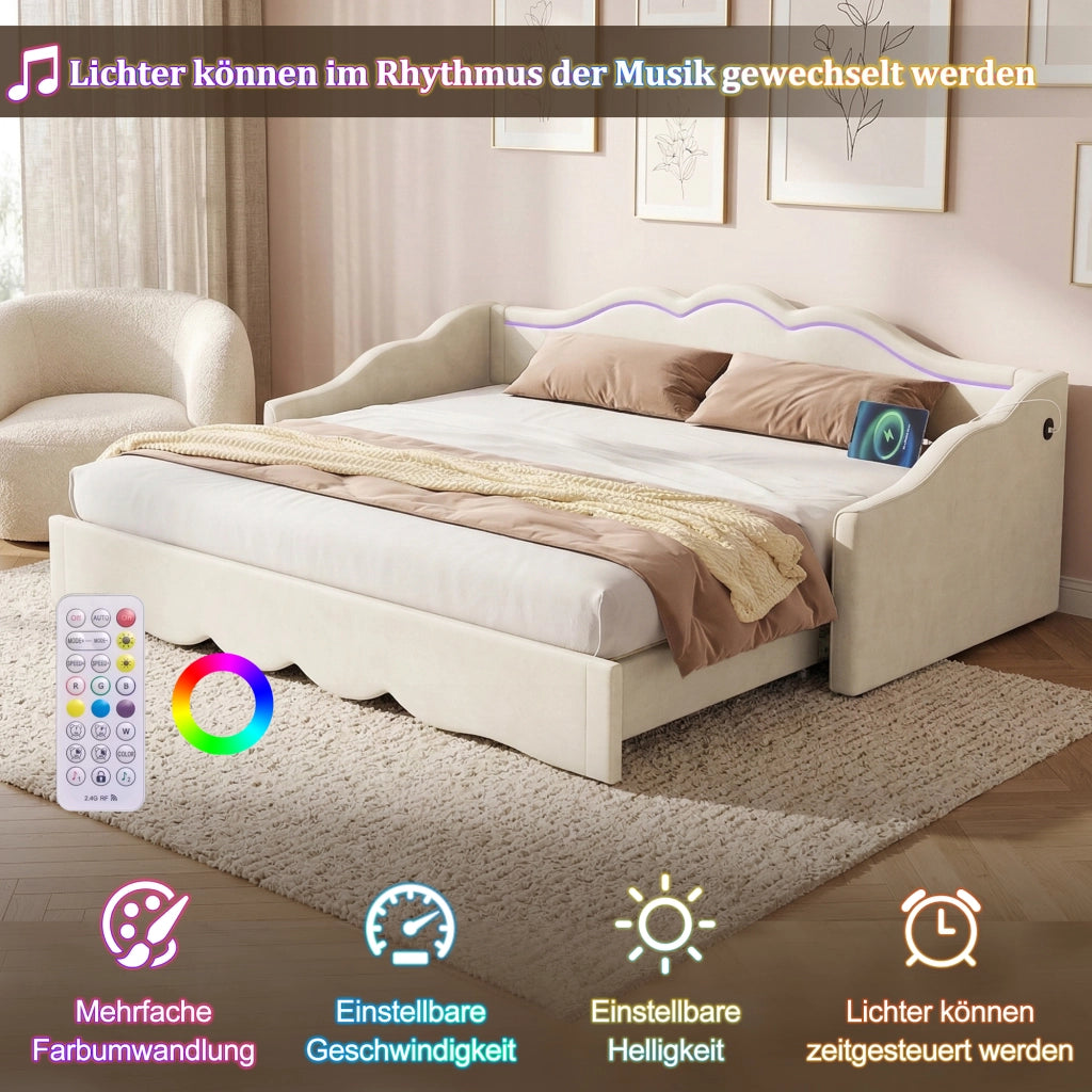 Letto pieghevole funzione 2 in 1 velluto beige 90x200 cm