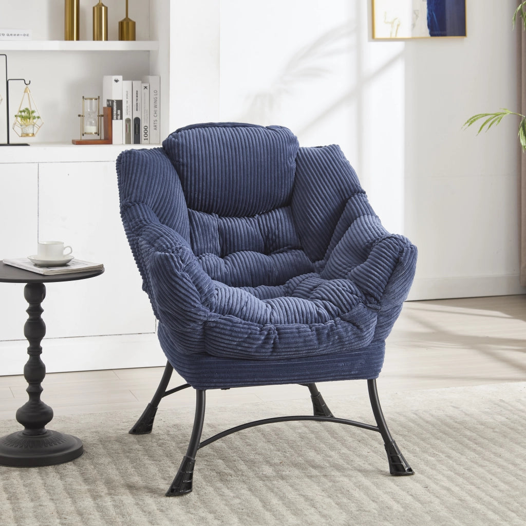POLTRONA Lounge con Pouf 70x64x95 cm Blu Navy in Acciaio