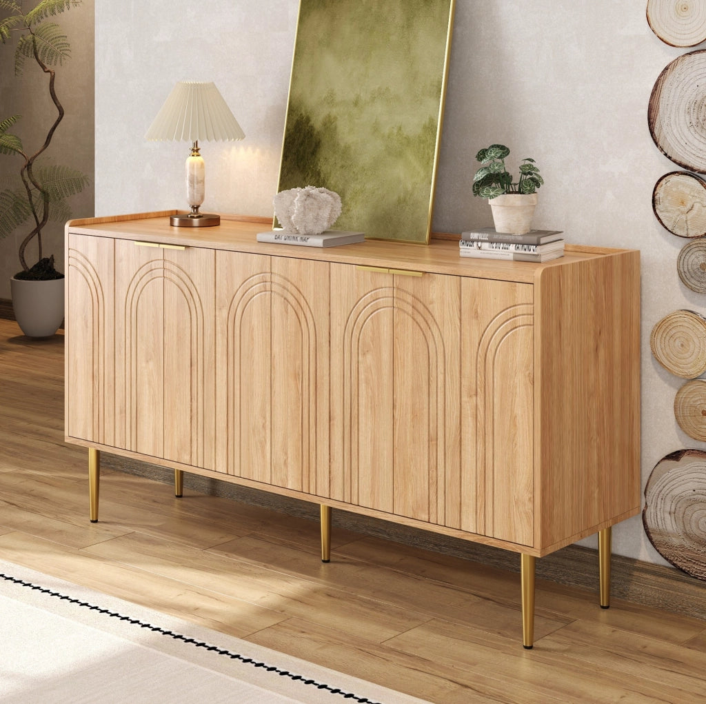 CREDENZA 140x38x75 cm in MDF naturale con 4 ante