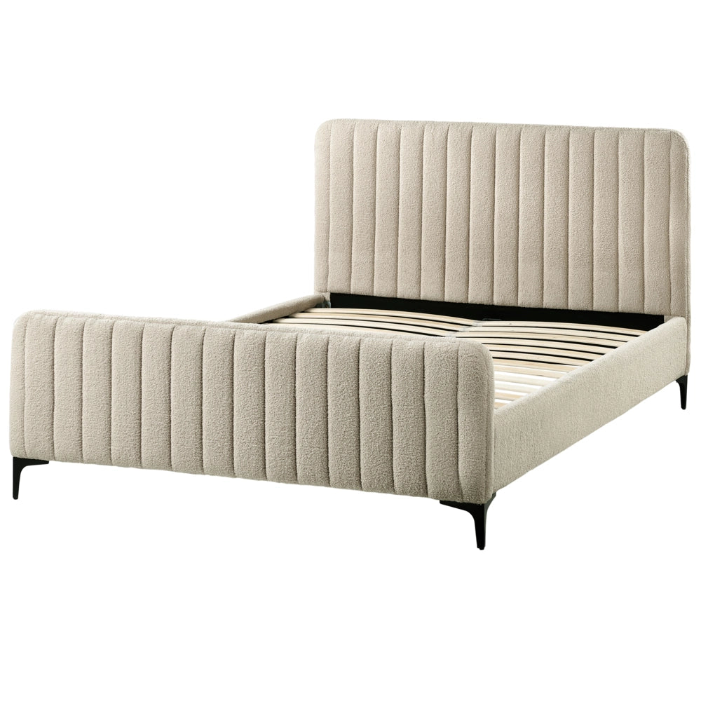 Letto in bouclé beige UE Matrimoniale 140 x 200 cm Testiera Imbottita con Gambe in metallo Design moderno