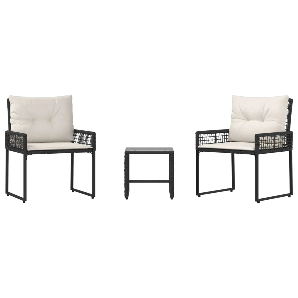 Set di Mobili da Esterno con cuscino 3 pcs Nero e Bianco