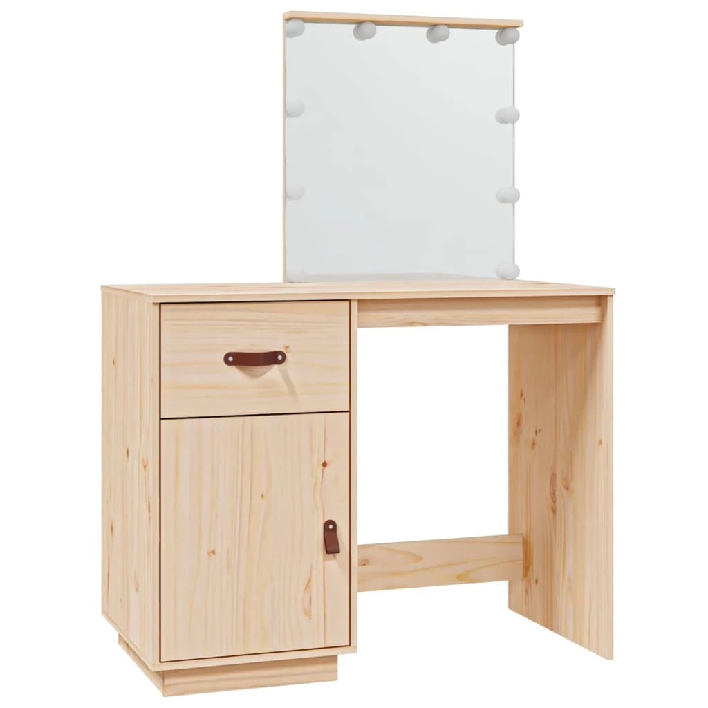 Toeletta tavolo da trucco di design mobile da camera da letto con illuminazione a LED 95 x 50 x 133,5 cm legno di pino massiccio 02_0006324