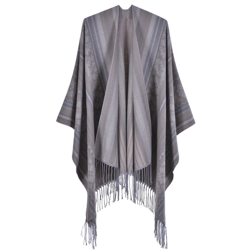 Sciarpa jacquard da donna, stile street europeo e americano, con spacco, cappa spessa e calda