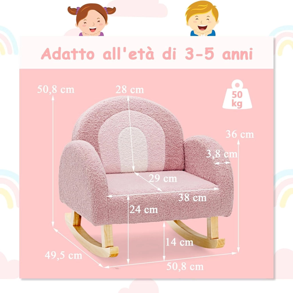 Sedia a Dondolo per Bambini con Gambe in Legno Massiccio, Poltrona a Dondolo per Bambini con Cuscinetti Antiscivolo, per Stanza dei Giochi, Camera da Letto, Scuola Materna (rosa)