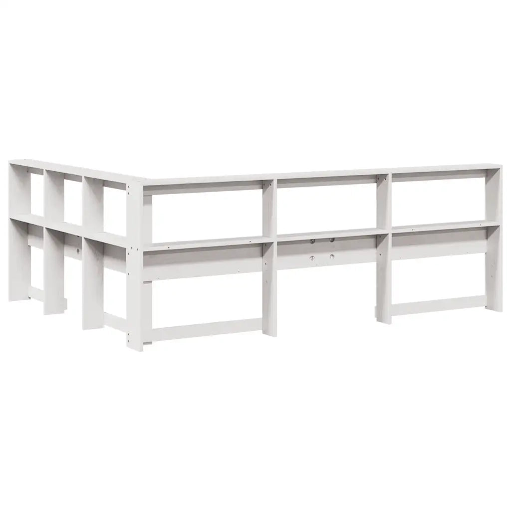 Testiera libreria a L-Testata contenitore Bianca 150 cm in Legno Massello di Pino