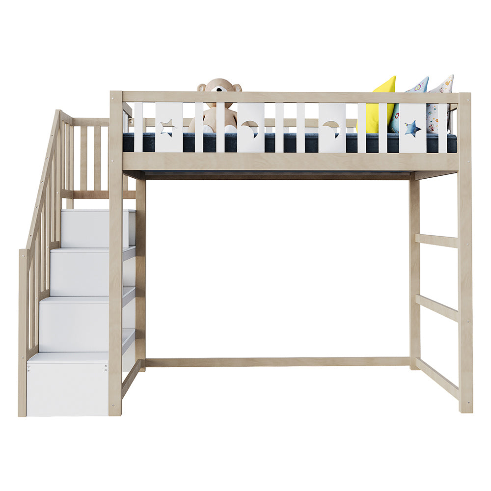 Letto a soppalco bambini - Xylo - 90x200 cm stelle lune legno