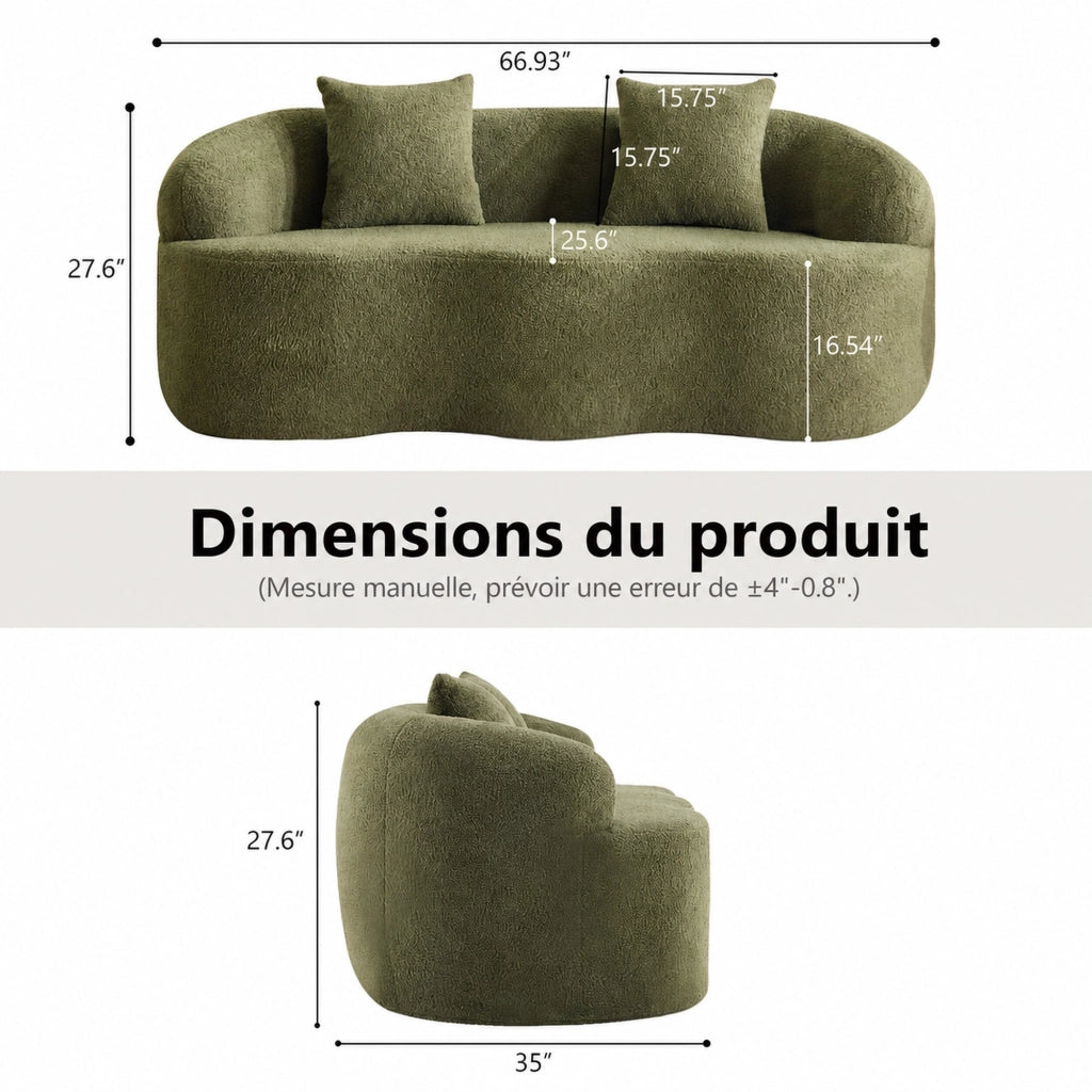 Divano a due posti curvo in schiuma e molle con cuscini per soggiorno camera da letto e ufficio verde 67 × 61 × 48 cm