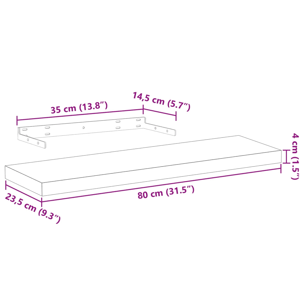 4 pz Mensole | Ripiano | Scaffale Pensili 80x23,5x4 cm in Truciolato