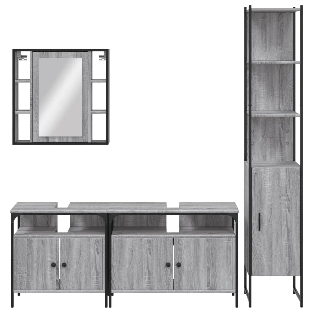 Set Mobili da Bagno 4 pz Grigio Sonoma in Legno Multistrato