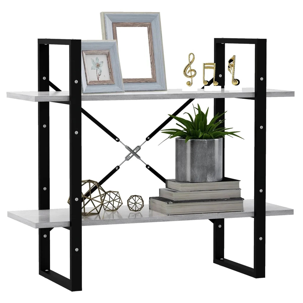 Libreria 2 Ripiani Grigio Cemento 80x30x70 cm Legno Multistrato 806451