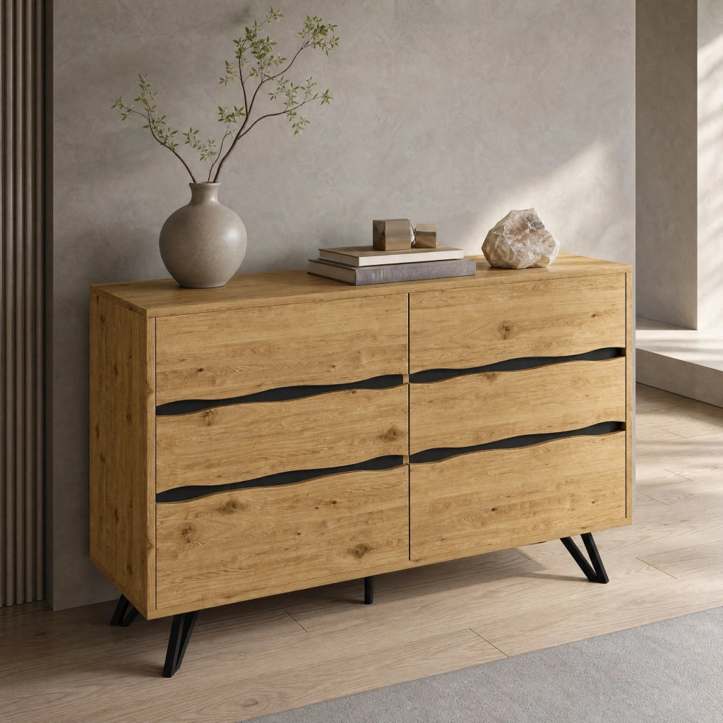 Credenza moderna in legno con 6 cassetti, 120x40x75,5 cm