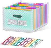 Accordeon per archiviazione portatile con 26 compartimenti, mappa dei documenti, 2 aperture per biglietti da visita, formato A4/Letter, organizzatore espandibile (verde)