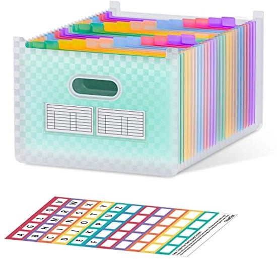Accordeon per archiviazione portatile con 26 compartimenti, mappa dei documenti, 2 aperture per biglietti da visita, formato A4/Letter, organizzatore espandibile (verde)