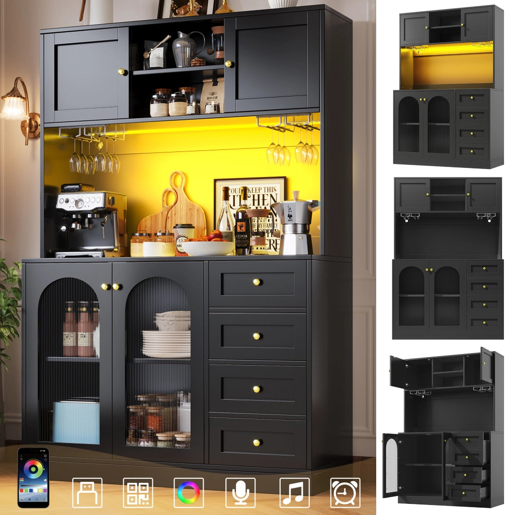 MADIA 120x40x188 cm in MDF nera con LED e maniglie color oro