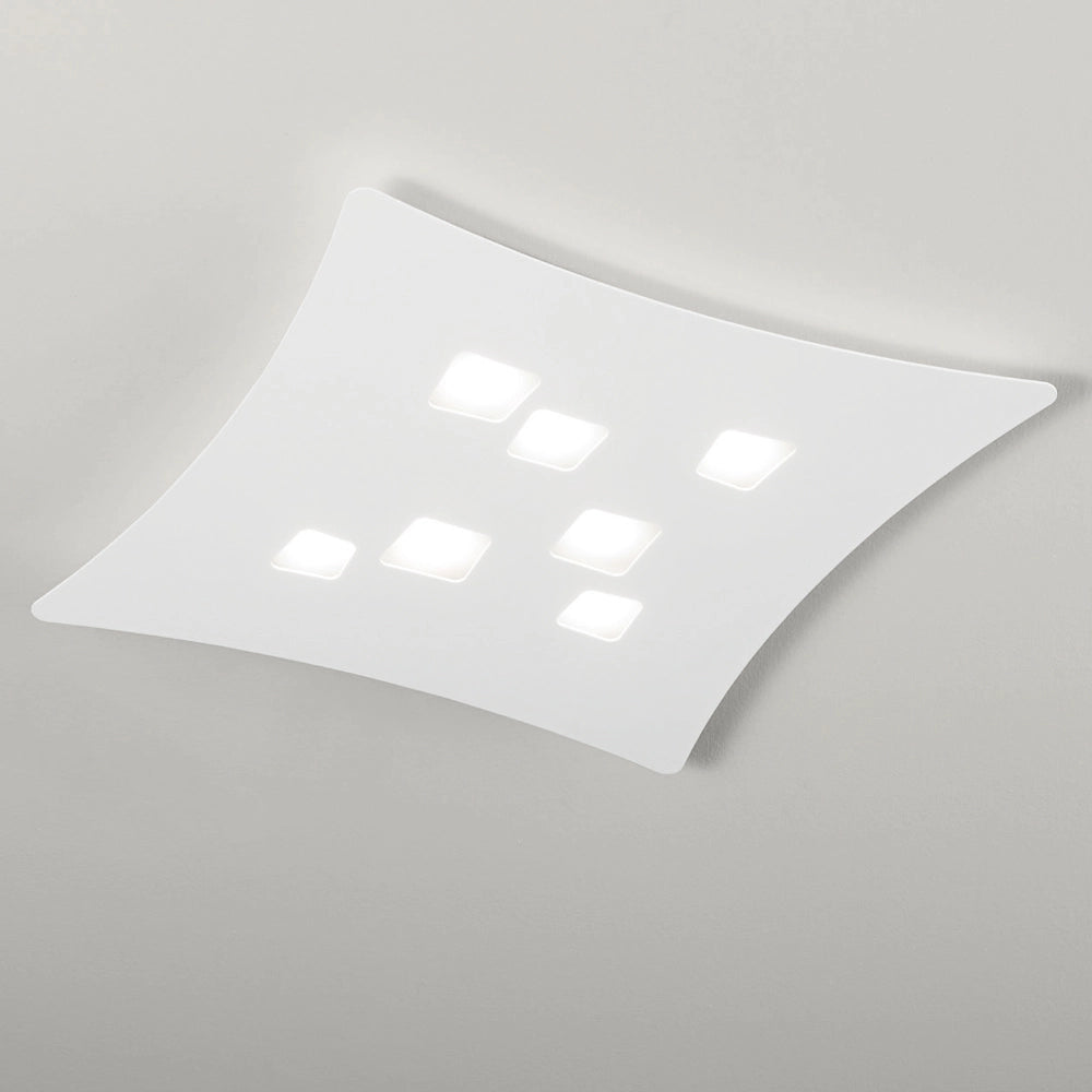 Plafoniera Isotta moderna 7 luci GX53 bianca - Lampada da soffitto in metallo curvato 62x69cm, design geometrico, max 7x8W, IP20, lampadine escluse