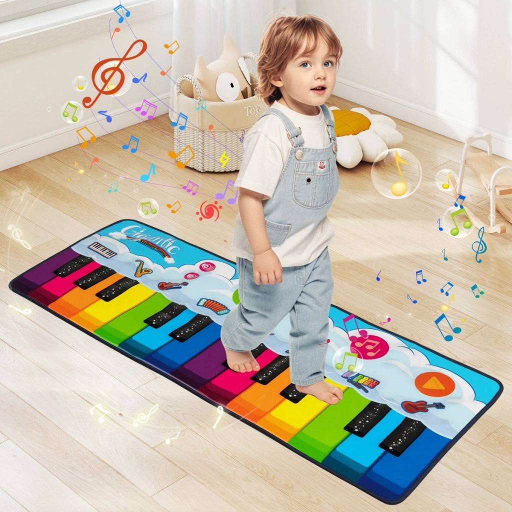 Tappetino musicale con 8 suoni di strumenti tastiera colorata e musica integrata, Tappeto pianoforte per bambini Colorato-Divertimenti musicali