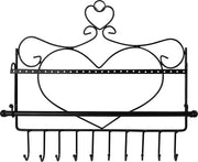Organizzatore di Accessori in forma di Cuore - Sostegno in Metallo Nero per Collane, Orecchini, Bracciali e Anelli - 28 Fori e 12 Ganci