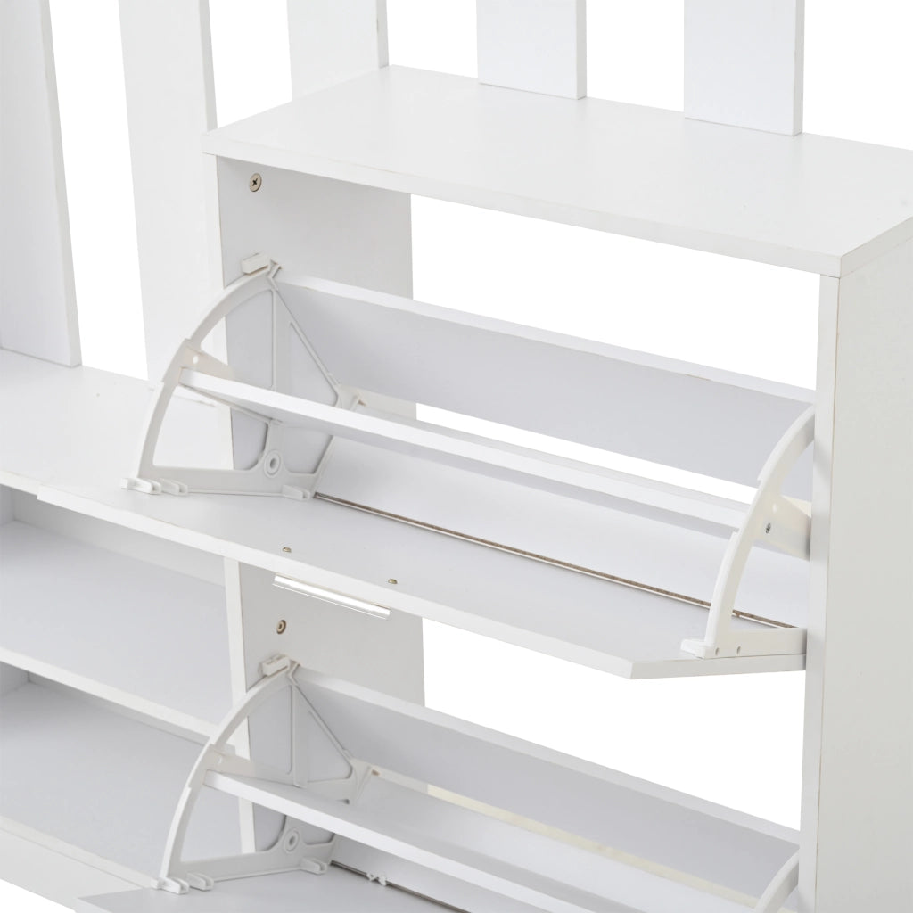 Mobile da Ingresso con Specchio; 2 Scarpiere; Ripiani e 5 Ganci; Pannello di Truciolare; Bianco