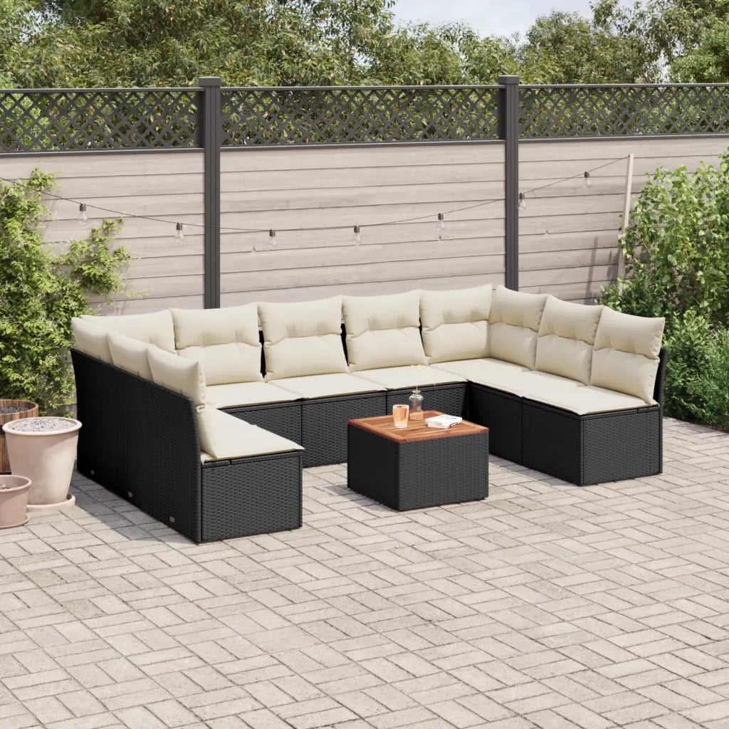 Set Divani da Giardino 10pz con Cuscini in Polyrattan Nero 3223788